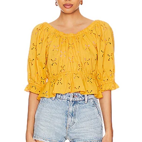 Free People Yellow Eyelet Women's Top - Picture 1 of 11